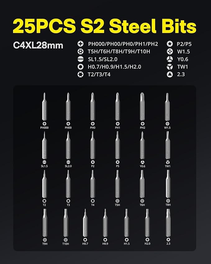 HOTO 25-in-1 ADV Mini Electric Screwdriver, Precision Screwdriver Set with LED & Dual Torque, Professional Repair Tools for Technicians, Engineers & DIY Electronics