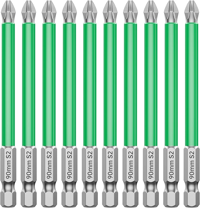 HUHAO 10Pcs High Magnetic Screwdriver Bit Set,S2 Alloy Steel Anti-Slip Drill Bit,1/4 Inch Hex Shank,Phillips Impact Screwdriver Bits Sets Waterproof Impact Batch Head for Electric Hand Tool,90mm