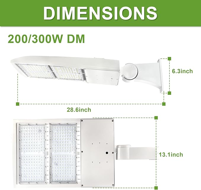 480V 300W LED Parking Lot Lights, Surge Protection Built-in, 1-10V Dimmable LED Area Shoebox Pole Light for Street, Tennis Court, Parking Lot 1000W MH/HPS Equiv. 42,000LM 5000K DLC UL Certified