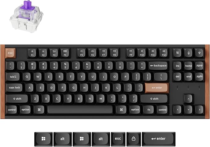 Keychron K8 HE TKL Wireless Bluetooth 2.4G Wired Triple Mode Hot Swappable Hall Effect Keyboard with QMK VIA Aluminum+Wood Frame Rapid Trigger for Mac Windows Linux-Black