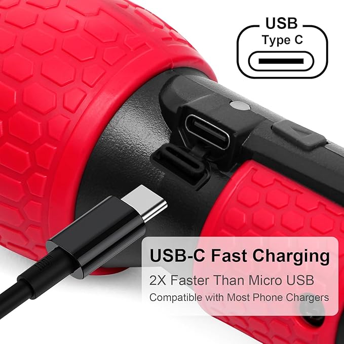 3.6V Cordless Rechargeable Electric Screwdriver - USB-C Charging 3.5Nm Torque, Magnetic Rust-Proof S2 Bits for Furniture Assembly (Red)