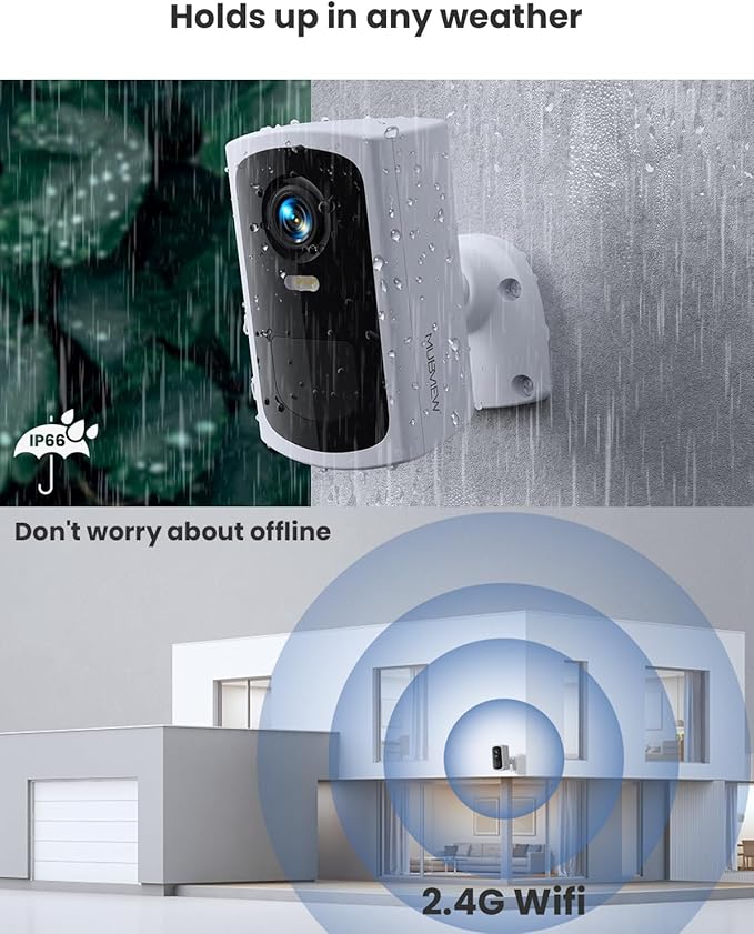MUBVIEW Security Cameras Wireless Outdoor - 2 Pack Outdoor Camera Wireless 2K Battery Powered Security Camera Outdoor & Indoor, WiFi Home Camera with Spotlight/Siren/AI Motion Detection/2-Way Talk