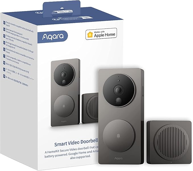 Aqara Video Doorbell G4 (Chime Included), 1080p FHD HomeKit Secure Video Doorbell Camera, Local Face Recognition and Automations, Wireless or Wired, Supports Apple Home, Alexa, Google, IFTTT, Gray