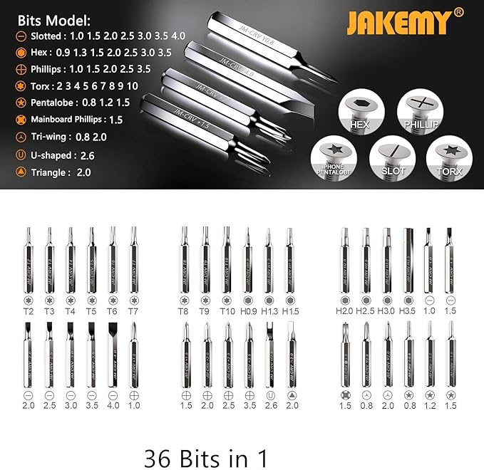 Screwdriver Set By JAKEMY, 43 in 1 Precision Screwdriver Kit Magnetic Replaceable Bits Repair Tool Kit Opening Tool and Tweezer for phone Cellphone PC Electronics