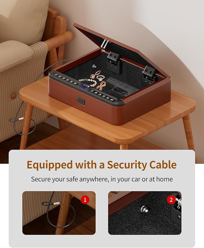 BILLCONCH Gun Safe for Handgun - Biometric Pistol Safe 4 Ways Quick Access with Fingerprint/Full-digital Keypad/Key/APP Lock and Security Cable for Nightstand Bedside Home - Antique Bronze