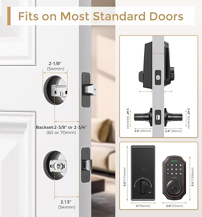 Keyless Entry Door Lock with 2 Handle Set - Bluetooth Electronic Keypad & App Control - Smart Front Door Auto-Lock with Anti-Peeping Passcode