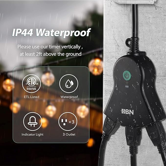 HBN Outdoor Smart Plug,Wi-Fi Heavy Duty Outlet with 3 Independent Outlets,Compatible with Alexa and Google Assistant,IP44 Waterproof,Voice & APP Control Outlet,No Hub Required,ETL Listed