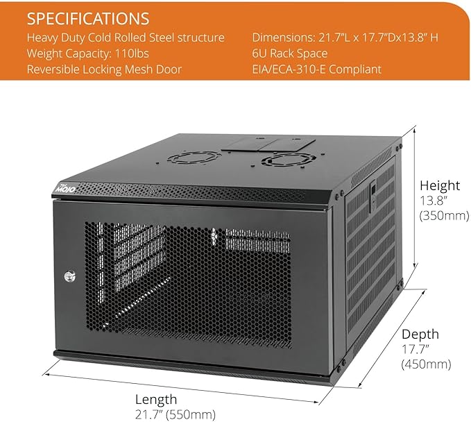 Tecmojo 6U Wall Mount Rack Network Cabinet for 19" IT Equipment,with Lockable Mesh Door and Side Panels,Cooling Fan,450mm Depth (Standard 6U/450mm Deep), Mesh/Black