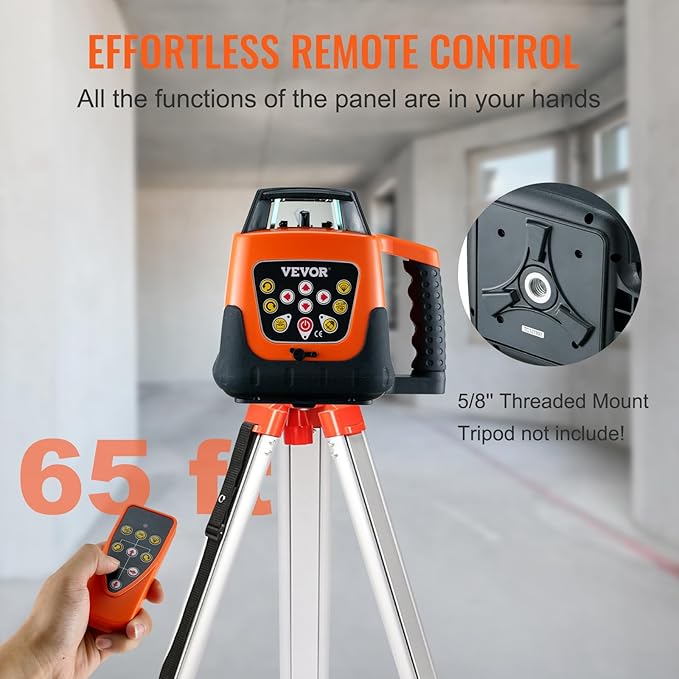 VEVOR Red Rotary Laser Level 1650ft,360 Degree Self Leveling Laser Level Kit,with Surveying Tripod&5m Staff,IP66 Waterproof Remote Control,5 Rotation Speeds&4 Angles Adjustment(Ship in Three Packages)