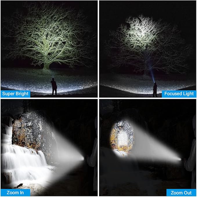 USB Rechargeable Flashlight, LED Magnetic Flashlights Super Bright Tactical Flashlights with Cob Sidelight Waterproof Zoomable 6 Modes USB Rechargeable for Camping Emergency