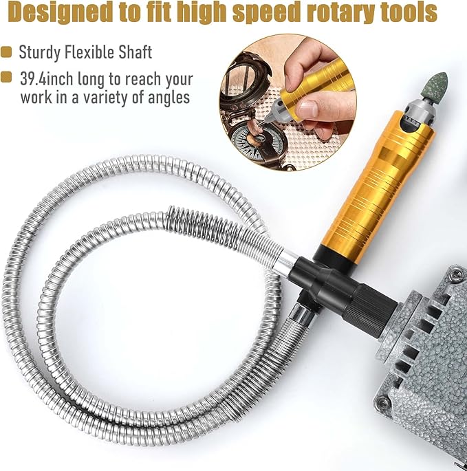 FlySkip Flex Shaft Rotary Tool with Foot Pedal Control,High-Powered 1200W Flex Shaft Grinder,30000RPM Hanging Grinding Machine 6.5mm Rotary Carver for Jewelry Polishing Grinding Sanding Metalworking