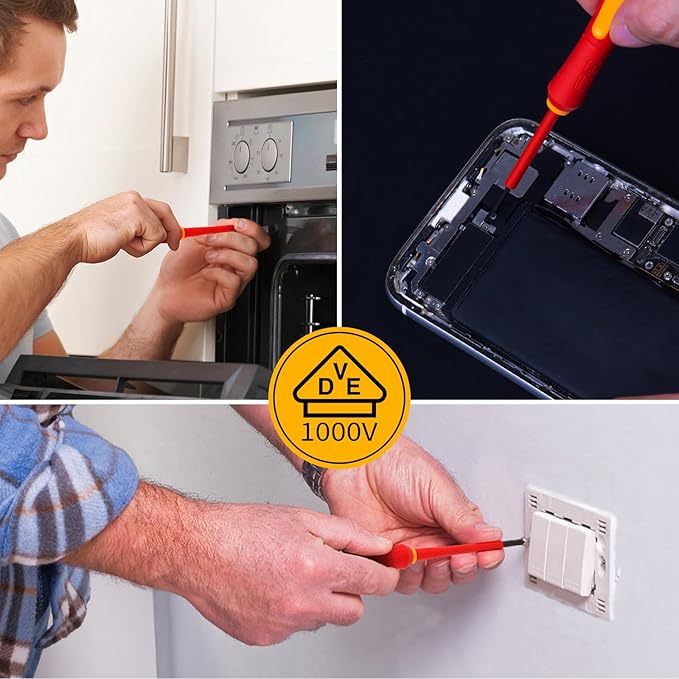 XOOL 6PCS 1000V Insulated Precision Electrician Screwdrivers Set, Slotted and Phillips Magnetic Tip, Chrome Vanadium Steel, VDE & GS Certified for Safe Electrician Repair