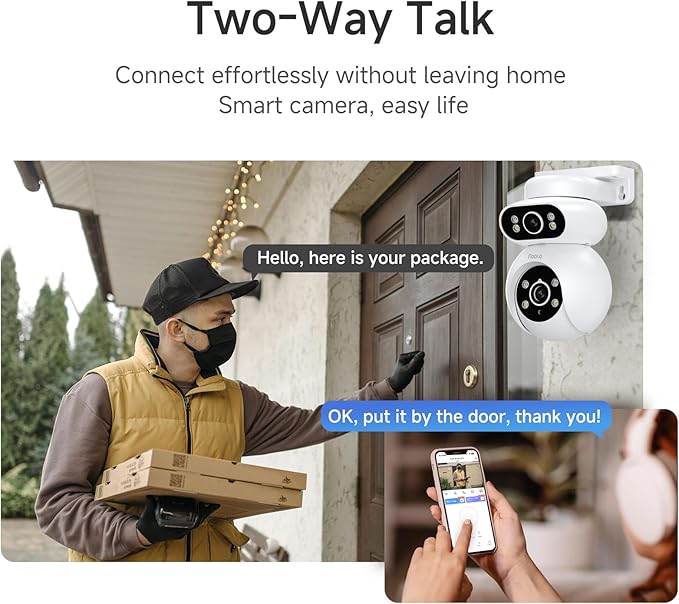 Noorio Dual Lens 2K Security Camera Outdoor, Outside Cameras for Home Security Plug-in, Auto Tracking 360° PTZ, Color Night Vision, 24/7 Recording, 2.4G WiFi Only