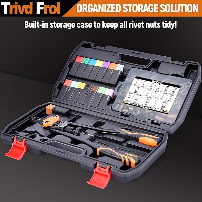 16" Rivet Nut Tool, Nutsert Rivet Nut Tool Kit with 15 Metric and SAE Mandrels, 281Pcs Rivet Nut Assortment Kit and Rugged Carrying Case
