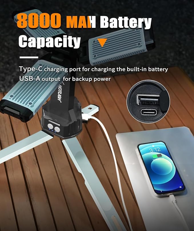 Rechargeable Work Light - 5000 Lumen Work Light with Stand 25" Magnetic Work Light, 8000mAh Mechanic Light with 3 Lighting Modes, Tripod Work Light for Car Repairing/Emergency/Garage