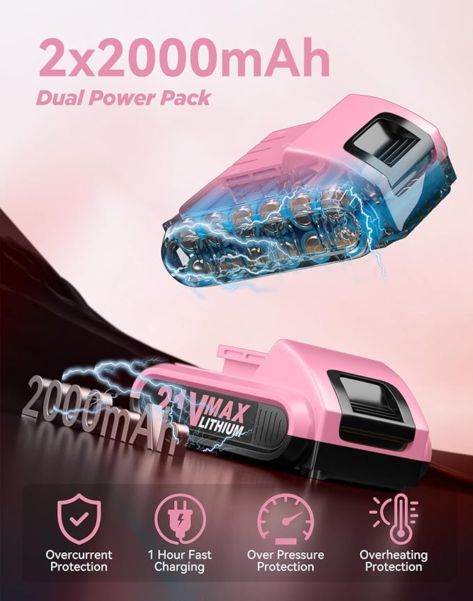 Drill, 21V Cordless Drill with Dual 2.0Ah Power Pack and Charger, Electric Power Drills Set, 3/8 Inch Chuck, 25+1 Torque, 2 Speed 29 Accessories Tool for DIY, Gifts