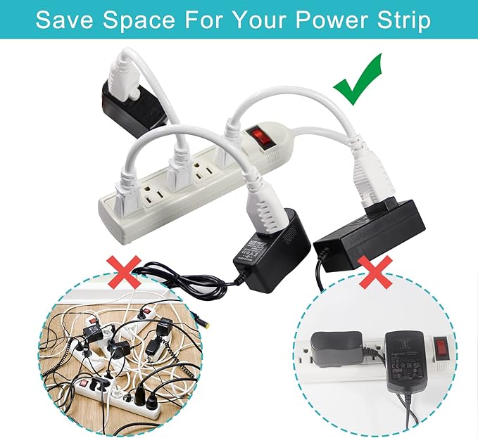 [5 Pack] White Short 3Prong Power Extension Cord - 6inch Mini Indoor Grounded Extension Cord,16AWG Small Electrical AC Extension Cord for Power Strip, 13amp Male to Female Household Extender Cable