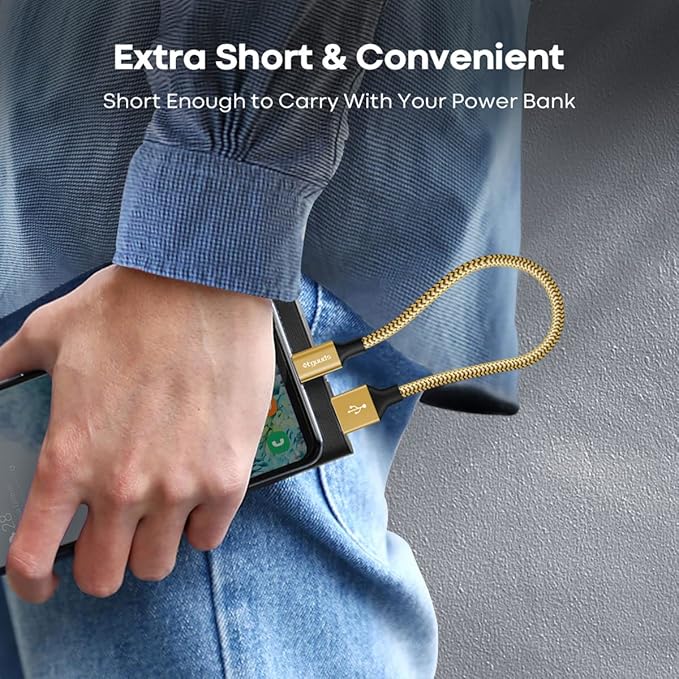 etguuds USB to USB C Cable 1ft, 2-Pack USB A to Type C Charger Cord Fast Charging for Samsung Galaxy A15 A25 A35 A55 A54, S24 S23 S22 S21 S20 S10 S10E, Note 20 10, Moto G, for iPhone 16 15, Gold