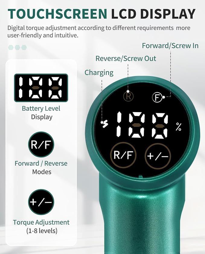 Cordless Screwdriver, 3.7V Electric Screwdriver with LCD Touchscreen Display, 8 Torque Settings, Includes 15Pcs Bits with Carry Bag, USB Cable, Tool Kit for Home DIY Projects
