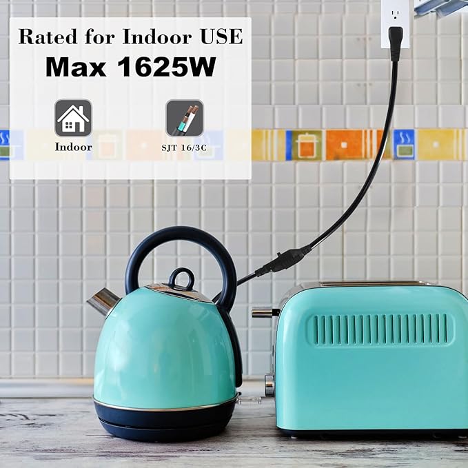 SPARKING 1.5FT Short 3Prong Extension Cord - 90 Degree Flat Wall Head Short 3 Prong Grounded Power Extension Cord,16AWG SJT 125V 13A AC Black Indoor Small Appliance Electrical Power Cable [5 Pack]