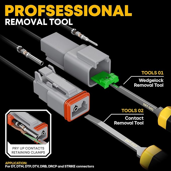Deutsch Connectors Crimping Tool Kit, Deutsch Connector Kit 2/3/4/6 Pin DT Connectors Waterproof Automotive Electrical Connectors with 22-14 AWG Deutsch Crimp Tool, Deutsch Pin Removal Tool