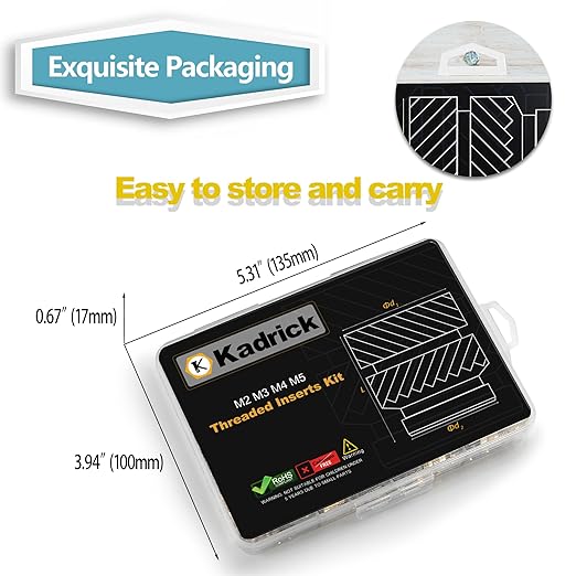 Kadrick 520Pcs M2 M3 M4 M5 Threaded Inserts Assortment Kit for 3D Printing Components, Metric Brass Knurled Nuts, Insert by Heat into Plastic Parts