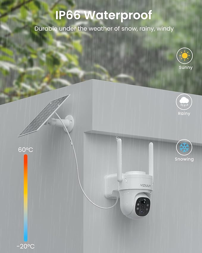 Solar Security Cameras Wireless Outdoor, 2 Pack 3MP Security Cameras Wireless Outdoor, Pan Tilt 360°WiFi Camera with Color Night Vision/PIR Sensor/2-Way Audio/Alexa/Google Assistant