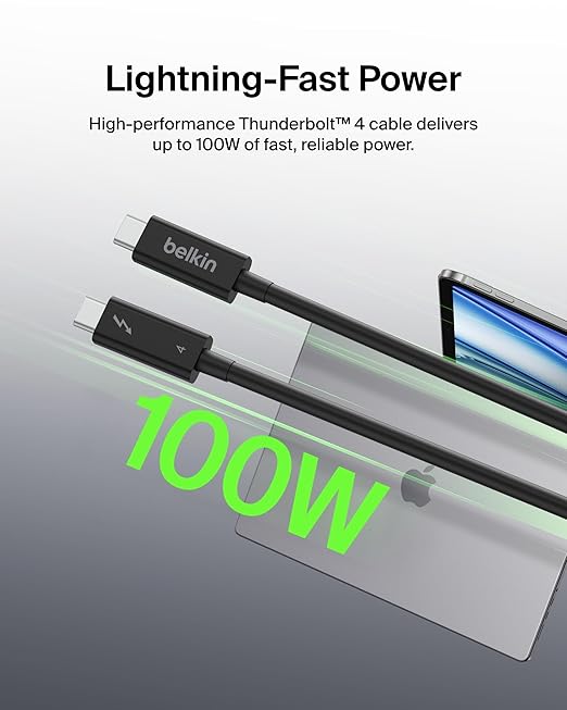 Belkin Thunderbolt 4 Cable (1M, 3.3ft Power Cable), USB-C to USB-C Cable w/ 100W Power Delivery, USB 4 Compliant, Compatible with Thunderbolt 3, MacBook Pro, eCPU & More - Intel Thunderbolt Certified