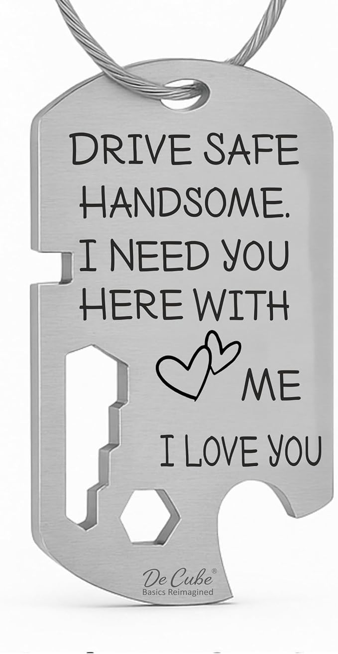 Drive Safe Handsome Keychain Multi Tool | 6-in-1 Stainless Steel EDC Gift for Him | Wrench, Ruler, Bit Driver, Bottle Opener, Wire Stripper & Bender