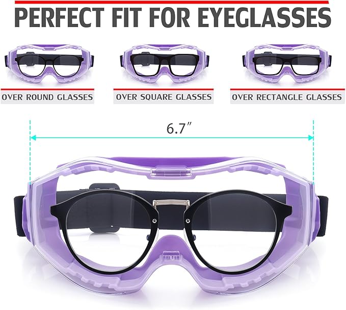 UKNOW Safety Goggles Over Glasses, Anti-Fog Clear Lens, ANSI Z87.1 Protective Eyewear Adjustable Strap, Ideal for Lab Use
