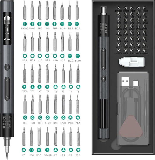 ORIA Electric Screwdriver Set, 50 in 1 Precision Screwdriver Set, Rechargeable Power Repair Tool Kit with 40 Bits, Power Display, 3 Adjustable Torque, LED Lights, Magnetizer for Phone Camera Watch