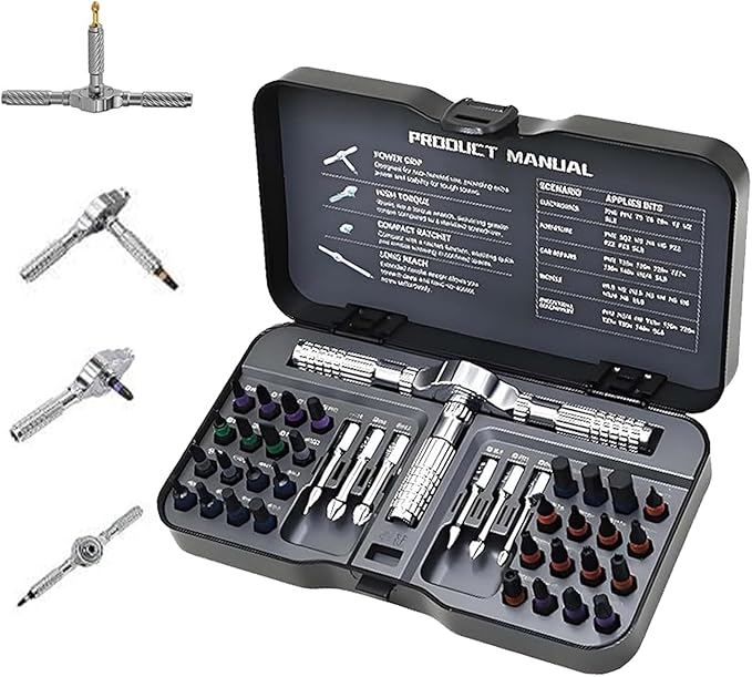 40 in 1 Magnetic Ratchet Screwdriver Set, DIY Ratchet Screwdriver Set with T Detachable Ratchet Handle, Portable S2 Tools for Furniture Assembly, Precision Electrical Appliance Repair, Bicycle Tools
