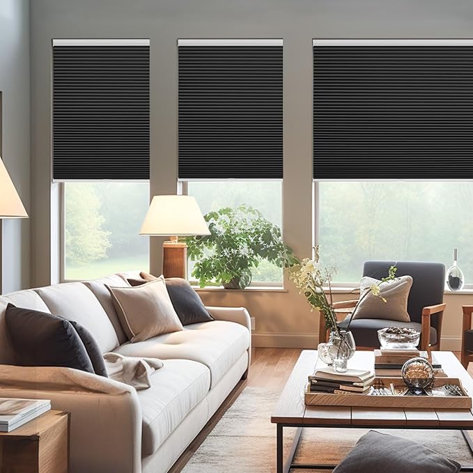 Changshade Cordless Cellular Shades, Blackout Honeycomb Shades for Windows, Pull Down Pleated Blinds, Easy to Install for Indoor Windows and French Doors,52" W x 72" H, Black
