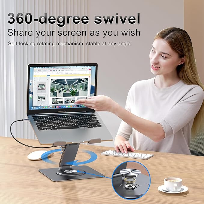 Laptop Docking Station Stand 11-IN-1 Triple Display HDMI DP 4K60Hz Gigabit Ethernet USB3.1 PD100W SD/TF Card Reader Audio 360°Swivel Laptop Stand with USB Hub for MacBookPro/Air/Dell/HP/Surface/Lenovo