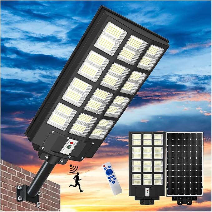 Solar Flood Lights Outdoor Waterproof, 9000W Solar Street Light with Motion Sensor Dusk to Dawn Commercial Parking Lot Light