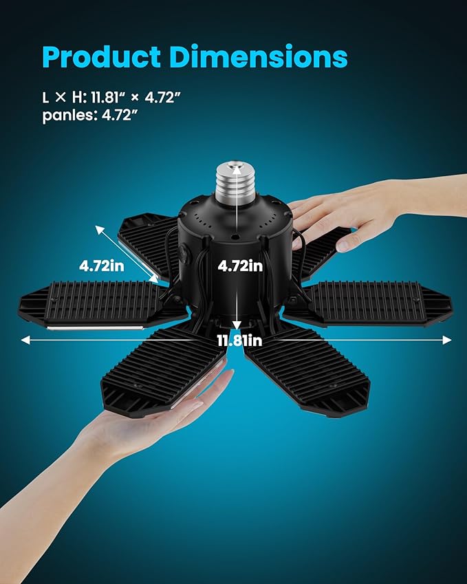 Garage Lights with Motion Sensor, 20000LM Motion Sensor Light Bulb Indoor with 6 Deformable and Auto-Off, E26 Screw-in 6500K Motion Activated Shop Light for Ceiling/Basement 4-Pack