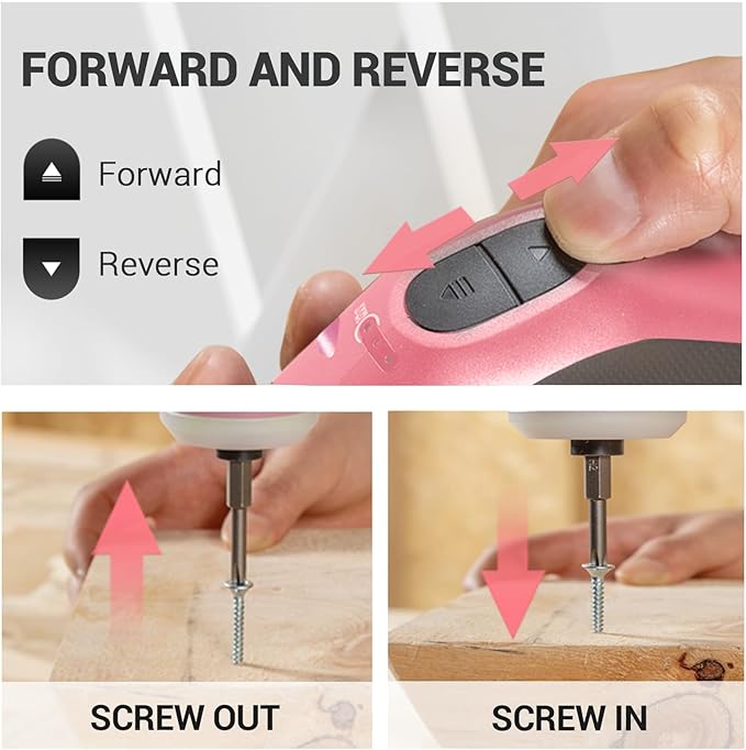 4V Electric Screwdriver Set, 5 N.m with 2000 mAh Li-ion Battery, 1/4" Magnetic Hex Chuck, USB-C Charging Cable, 18 Driver Bits for Furniture Repairs, Pink