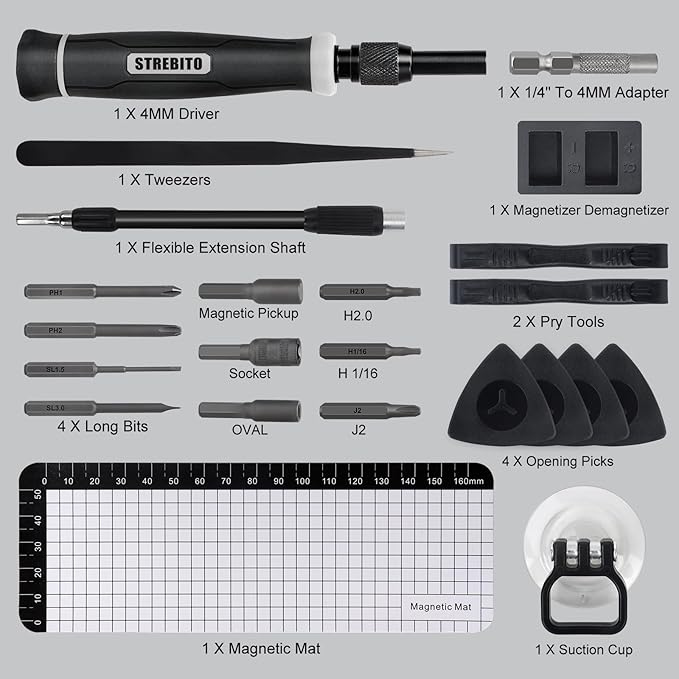 STREBITO Precision Screwdriver Set, 153 in 1 Electronics Tool Kit with Case, 140 PCS Magnetic Precision Bits - Computer, Laptop, iPhone, Macbook, PC, Game Controller, RC, Electronics, Phone Repair Kit