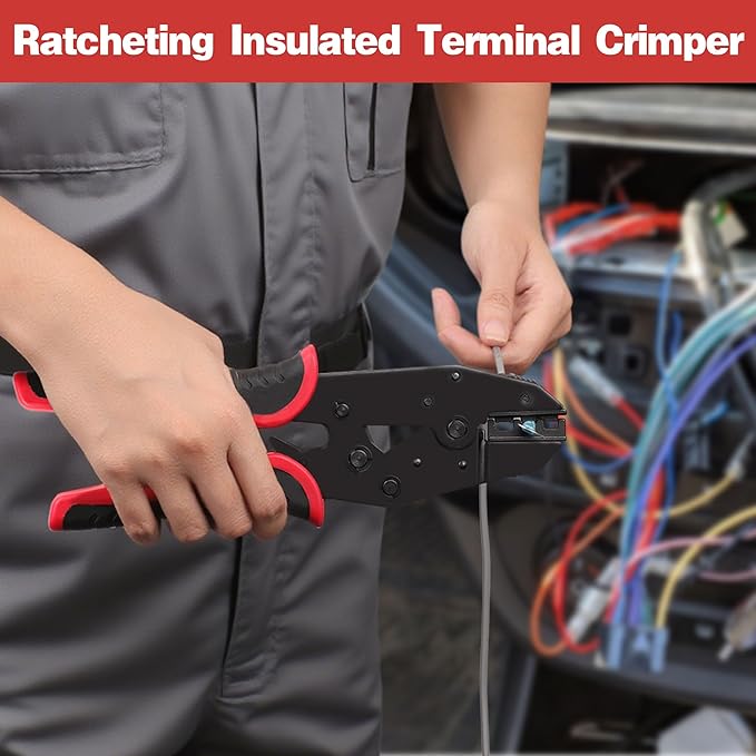 Kuject Wire Stripper and Crimping Tool Kit, AWG 24-10 Self-Adjusting Electrical Wire Stripping with AWG 22-10 Ratchet Wire Crimper for Heat Shrink Connectors