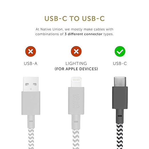 Native Union Type-C Belt Cable - USB-C to USB-C 4ft Ultra-Strong Charging Cable Compatible with iPhone 16, 16 Plus, 16 Pro, 16 Pro Max, iPad Pro, iPad Air, Samsung S24, Flip 6, Fold 6 (Zebra)