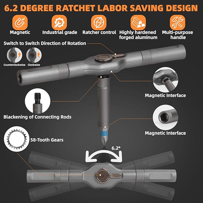 42 in 1 Magnetic Screwdriver Set, Ratchet Screwdriver Magnetic, 42 in 1 Diy Screwdriver Set Ratchet Handle Detachable Versatile Toolkit for PC, Furniture, Bicycle (Orange)