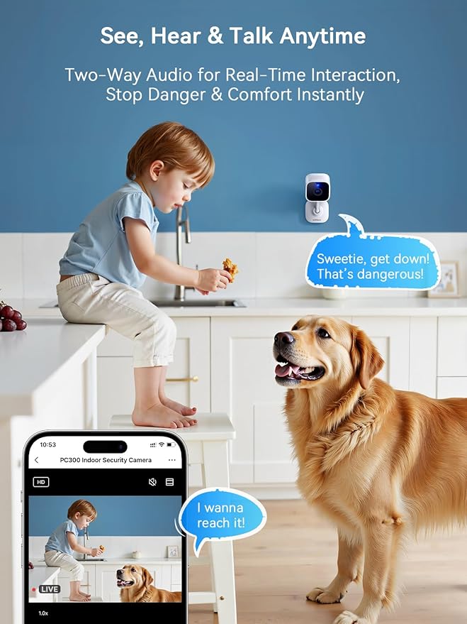 Outinput Indoor Security Camera 2K WiFi Cam丨Home Security, Baby Monitor, Pet Camera丨Smartphone Control, Instant Alert, Motion Detect, Night Vision, Cloud&Local Storage, Share to Family
