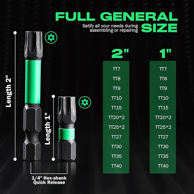 27PCS Impact Torx Bit Set (TT7-TT40), S2 Steel Security with Tamper Proof & Magnetic Screwdriver Bits, 1"&2" Long CNC Machined Torx Set with Compact Storage Case