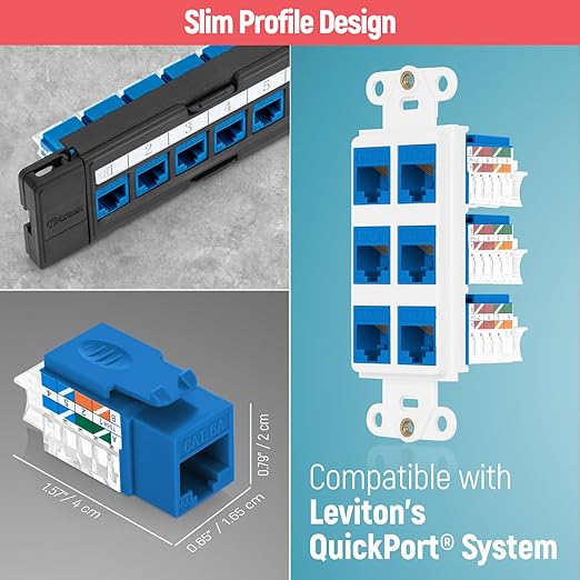 Everest easyJACK - 45° Angled Speed Termination Keystone Tool Set - with 20-Pack of RJ45 Cat6A Keystone Jacks in White (Slim Profile Design) - Time Saver Network Punch Down Tool Cat6A