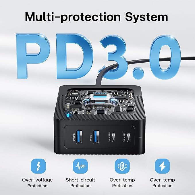 2025 Latest USB C Fast Charger,165W GaN 4-Port Charging Station Hub Block Cube, USB C Wall Charger Blocks with Dual Type C Ports,for iPad/iPhone 17 16 15 14 13 12 Pro Max Pixel Note Galaxy