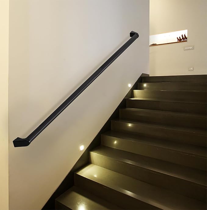 2 FT Handrails for Indoor Stairs,Railings，Outdoor Stairs Handrail，Modern Aluminum Handrail Set, Wall Mounted，Wall Return Bracket More Safety, Rust Free. (Matte Black, 2 FT)