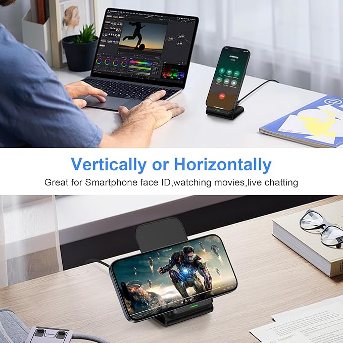 15W Samsung S24 FE Wireless Charger Fast Charging Stand for Galaxy S25 Ultra S24 S23 S22 S21 Z Fold6, for Motorola Wireless Desk Phone Charging Station with QC Adapter for Edge/razr+/Moto G Power 2025