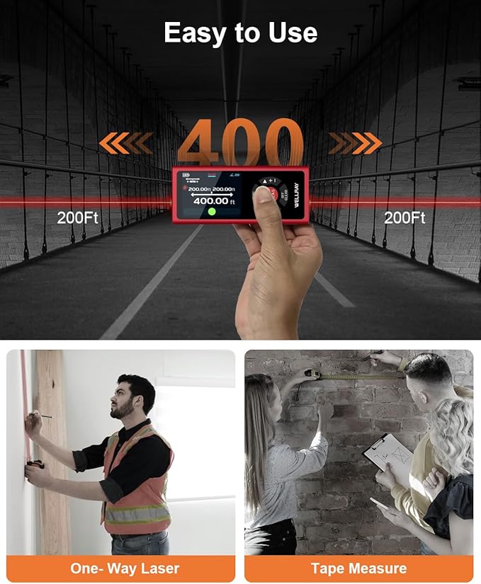 Dual Laser Measuring Tool Aluminum Shell Bi-Directional 400 Ft-in Magnetic Lazer Measurement Rechargeable Laser TapeMeasure Large LCD Digital Tape Measure with Electronic Level Bubble