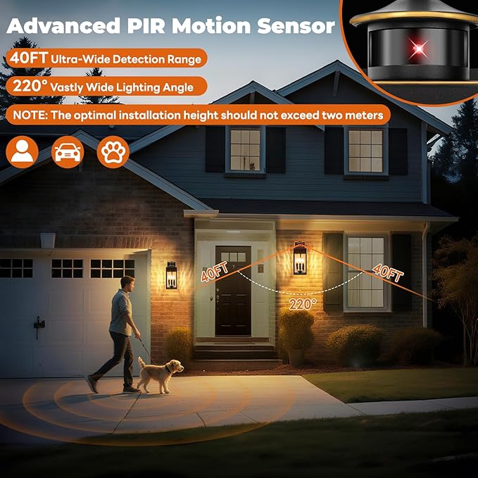 Large Motion Sensor Outdoor Wall Light, Waterproof Exterior Wall Sconce Light Fixture with Water-Rippled Glass, Bronze Modern Outside Wall Lantern for House, Porch, Patio, Garage, Bulbs Not Included