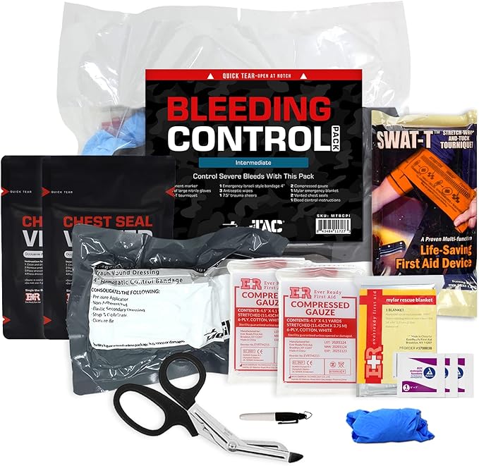 MediTac Intermediate Bleeding Control Pack Feat. SWAT-T Tourniquet, Emergency Bandage and Compressed Gauze Dressing - Intermediate
